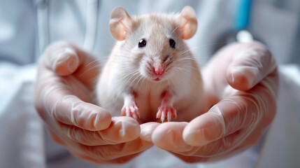 Veterinarian Holding a White Laboratory Rat, Animal Research Care