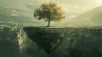 Tranquil spring morning on a lake with sunlight reflecting on the water from clear blue skies - obrazy, fototapety, plakaty