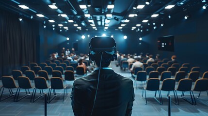a virtual reality simulator that helps individuals practice public speaking and overcome stage fright. - obrazy, fototapety, plakaty