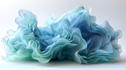 An ethereal blend of sky blue and mint green abstract blooming shape, isolated on a transparent background