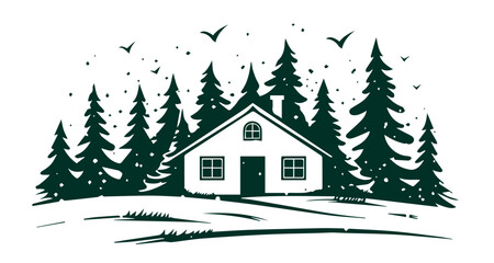 Obraz premium Christmas home, Sketch, Pictogram Art, Black on white image