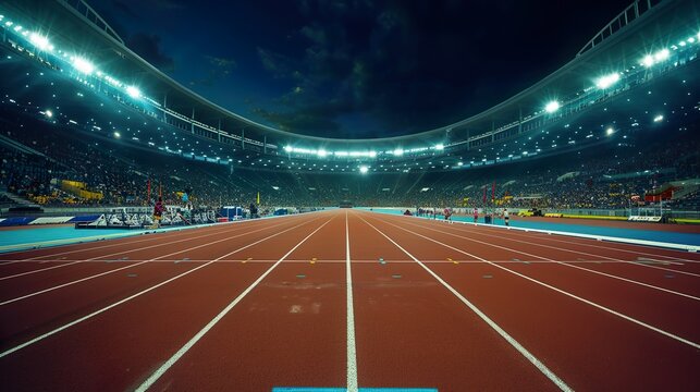 Track and field track in a big arena made with Ai generative technology