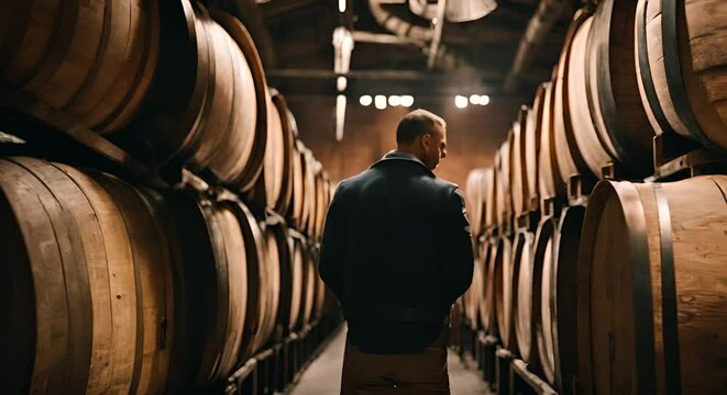 Man in a wine cellar.
