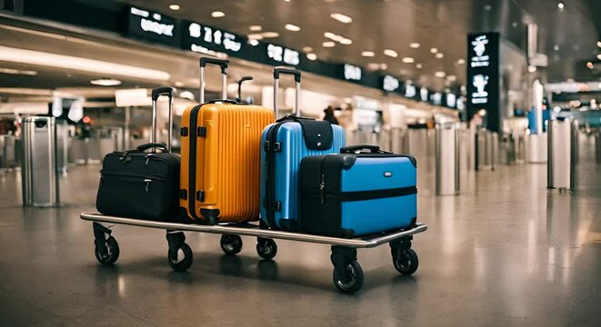 Trolley with suitcases at the airport.