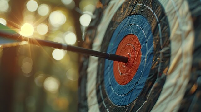 Arrow pierces the bullseye of the archery target board made with Ai generative technology