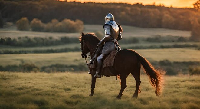Knight riding on horse.