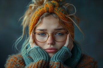 Young woman with orange headband and glasses