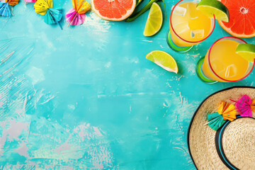 vibrant cinco de mayo celebration background with citrus cocktails and festive decorations