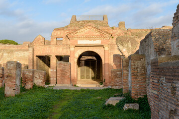 Horrea Epagathiana in Ostia Antica. Ruins of ancient roman city and port. Latium, Italy