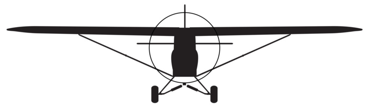 Black Vector Frontal View Image of Piper J-3 Cub J3 SuperCub Vintage Tailwheel Airplane 