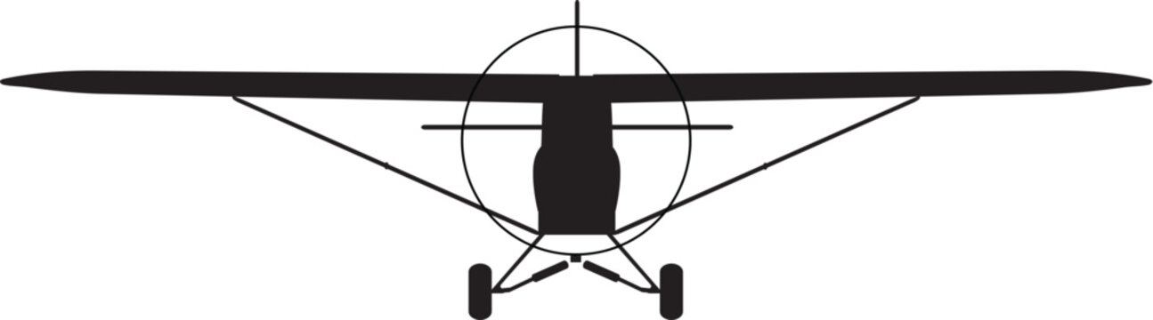 Black Vector Frontal View Image of Piper J-3 Cub J3 Vintage Tailwheel Taildragger Training Airplane
