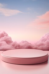 shiny pink product stage or display mock up with sky background