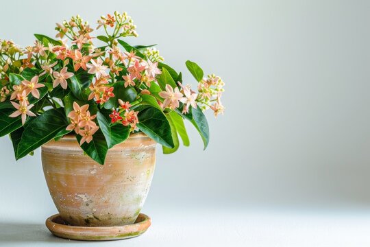 Hoya (Waxplant, Waxvine, Waxflower) in Flowerpot Closeup, Hoya Macro House Plant in Flowerpot