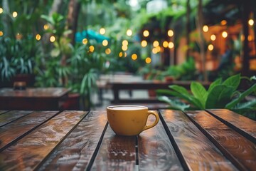Cozy coffee cup on a wooden table