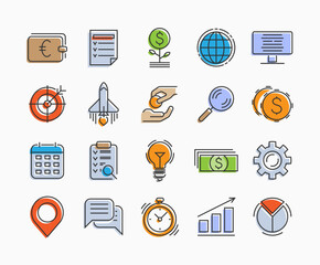 Set of business thin line icons. Collection of vector colorful outline icons, symbols.