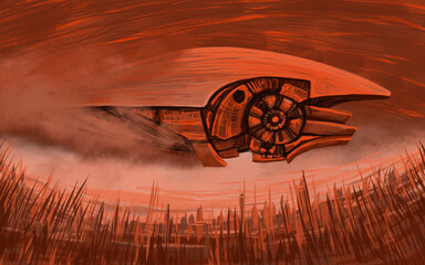 Alien spaceship, sketch - digital painting  - 785718350