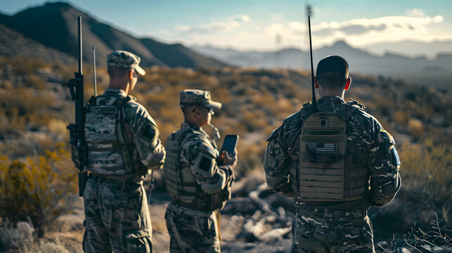 Engineers and soldiers testing new communication devices for field operations enhancing connectivity and safety.