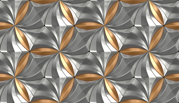 Luxurious abstract 3D metallic pattern with gold accents