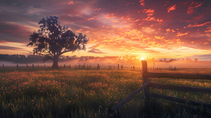 Fototapeta na wymiar Sunrise Serenade Over Australian Outback: The Mystique and Beauty of Oz Landscapes, 