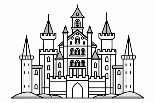 recommend clip art: castle vector outline on white background