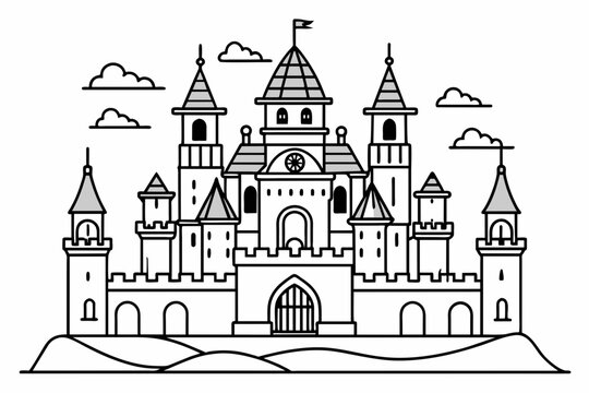 recommend clip art: castle vector outline on white background