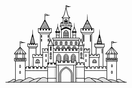 recommend clip art: castle vector outline on white background