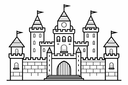 recommend clip art: castle vector outline on white background