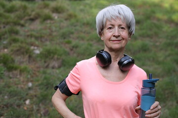 Active senior American woman in the park 