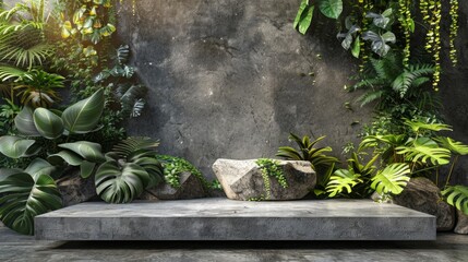concrete display stand with greenery plants