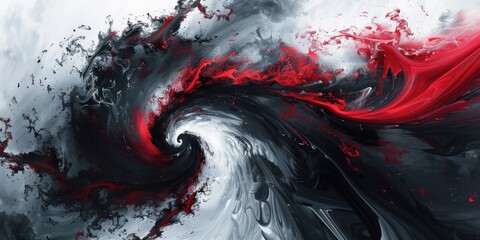 Abstract Texture Background, Swirling Red and Black Dynamic Paint on Canvas