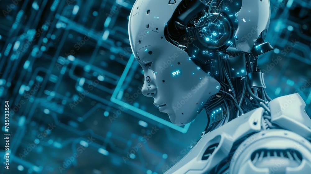 Aufkleber futuristic android head against a digital backdrop
