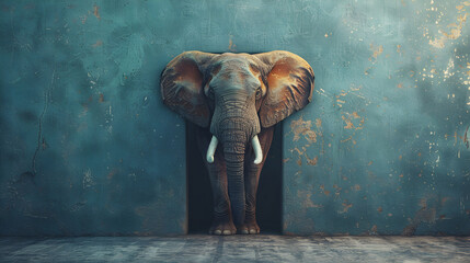 elephant in the room metaphor. avoid to resolve obvious problem in business. - obrazy, fototapety, plakaty