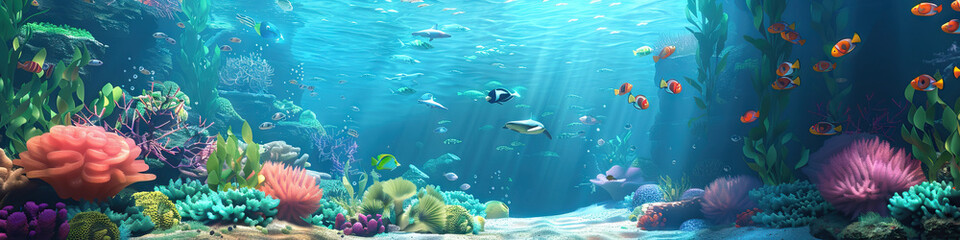 Fototapeta na wymiar Oceanic Hide and Seek: 3D Model of an Underwater Playground with Animated Sea Creatures