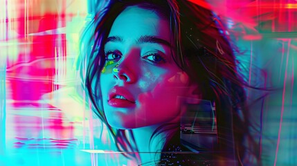 Obraz na płótnie Canvas glitch cyberpunk portrait of girl