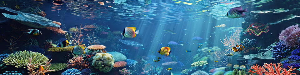 Obraz na płótnie Canvas Coral Cove Playground: 3D Model Featuring Animated Sea Creatures in a Vibrant Underwater Setting