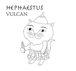 Cute cartoon illustration of cat Hephaestus