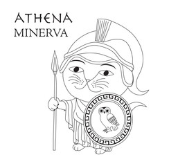 Cute cartoon illustration of cat Athena