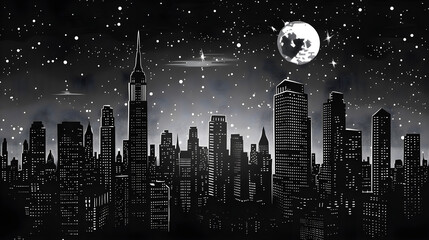 A retro classic comics style city skyline with colorful and vibrant buildings in a dynamic urban setting.