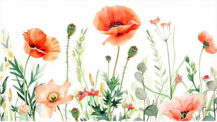 Floral background with red poppy flowers. Spring flowers in the field.