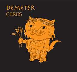 Cute cartoon illustration of cat Demeter