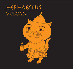 Cute cartoon illustration of cat Hephaestus