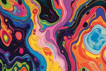 Rolgordijnen Psychedelic Dreams: Vibrant Abstract Portrait in Swirling Retro Colors © Bernardo