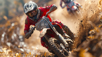 Motorcyclists ride fast in off-road racing, motorcycling
