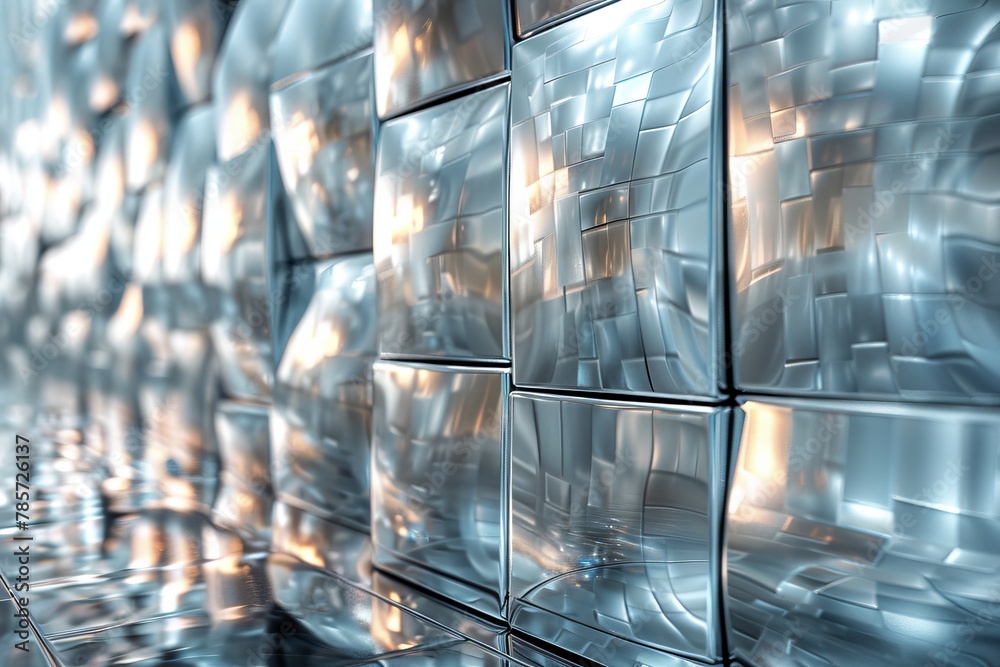 Poster an array of reflective cubic shapes depicts a futuristic and sophisticated design, perfect for repre