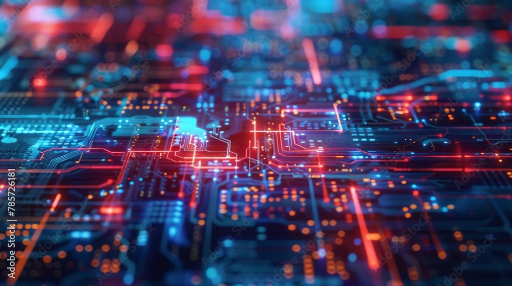 Poster Close-Up of Circuit Board With Illuminated Traces