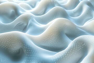 A soft detailed image showing a 3D dots pattern on a wavy, light blue background
