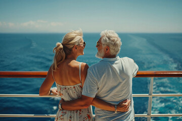Senior Couple Embracing on a Cruise Ship Deck