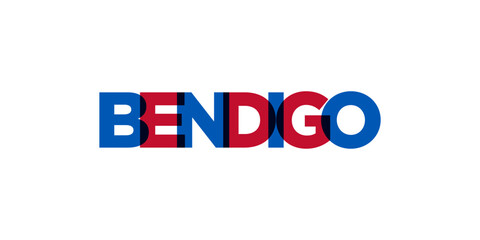 Bendigo in the Australia emblem. The design features a geometric style, vector illustration with bold typography in a modern font. The graphic slogan lettering.