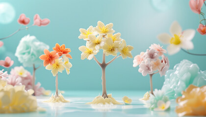 Fairy tree and flower surreal in jelly cake material pastel colors