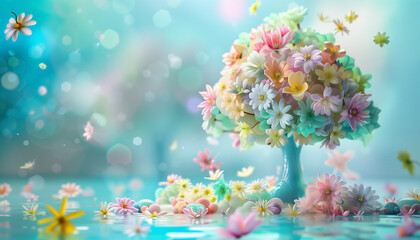 Fairy tree and flower surreal in jelly cake material pastel colors